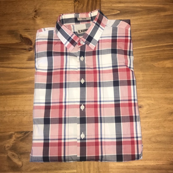 Plaid fitted button down shirt by Express Sz. M - Picture 2 of 7